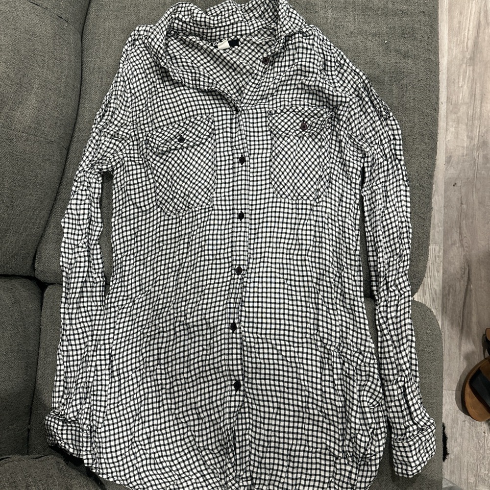 BDG Black and White Checkered Button-Up Shirt